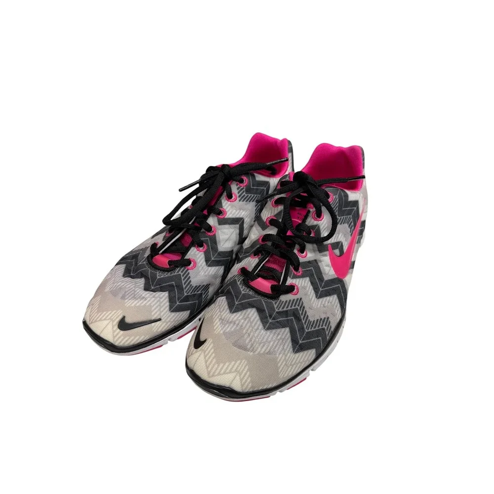 Nike Free 5.0 Womens Training Shoes White Pink Gray Chevron Sneakers‎ Sz 7.5